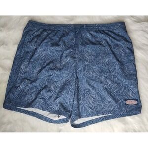 Vineyard Vines Swim Shorts Men XL Blue Ocean Fish Waves Pattern Mesh Lined Trunk